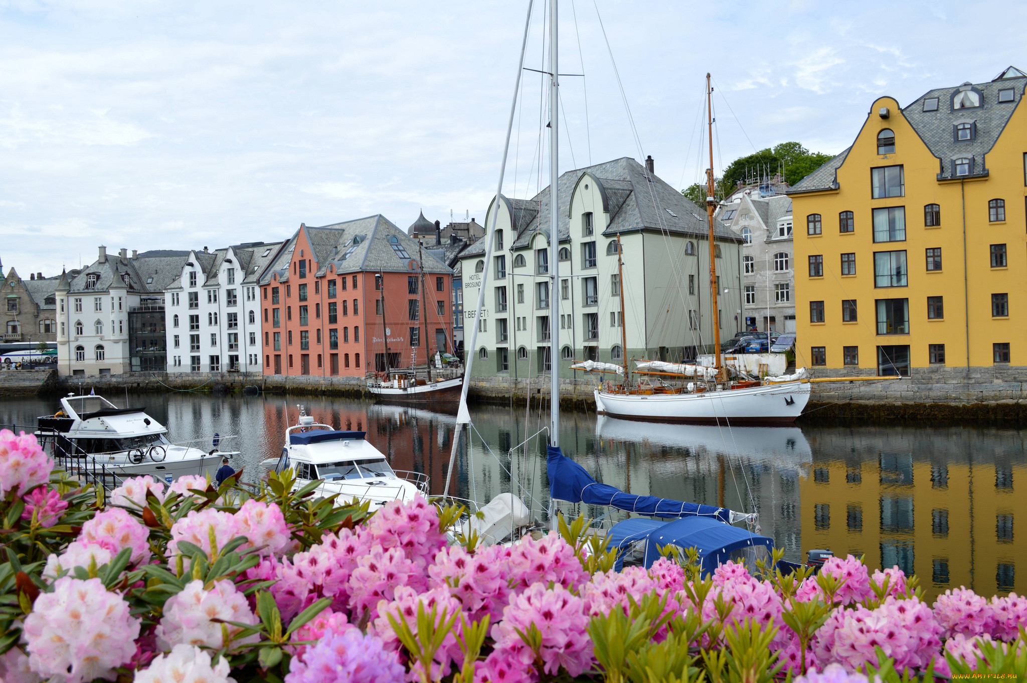 ,  , sailboats, flowers, boats, house, river, , , , , 